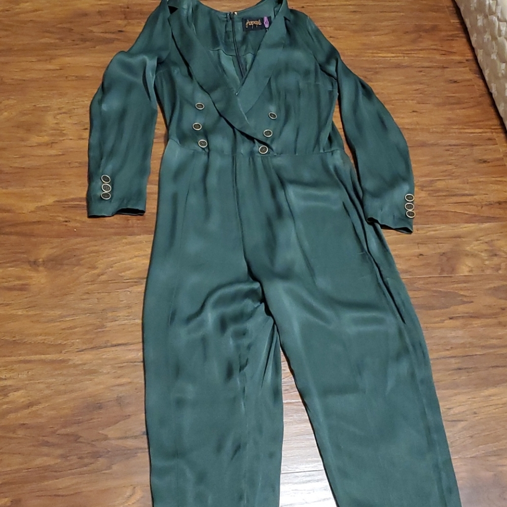 Free People BOHO I am a woman ankle green moss  jumpsuit long sleeves. XS 0 2 - Picture 6 of 15